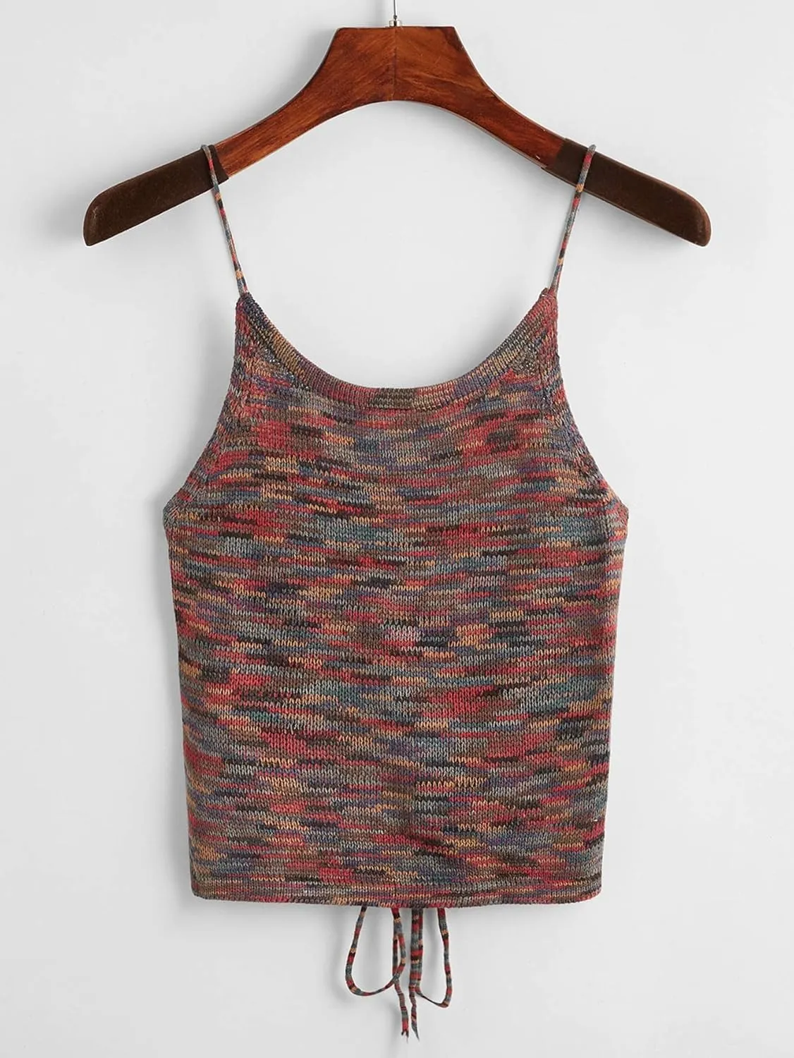 SweatyRocks Women's Sleeveless Space Dye Knit Camisole Criss Cross Backless Crop Top