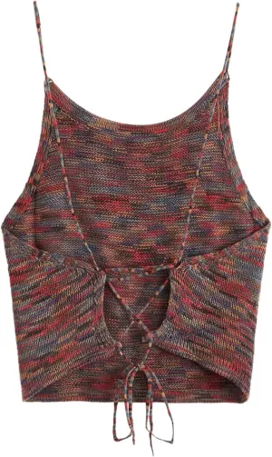 SweatyRocks Women's Sleeveless Space Dye Knit Camisole Criss Cross Backless Crop Top