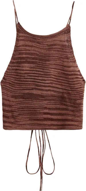 SweatyRocks Women's Sleeveless Space Dye Knit Camisole Criss Cross Backless Crop Top