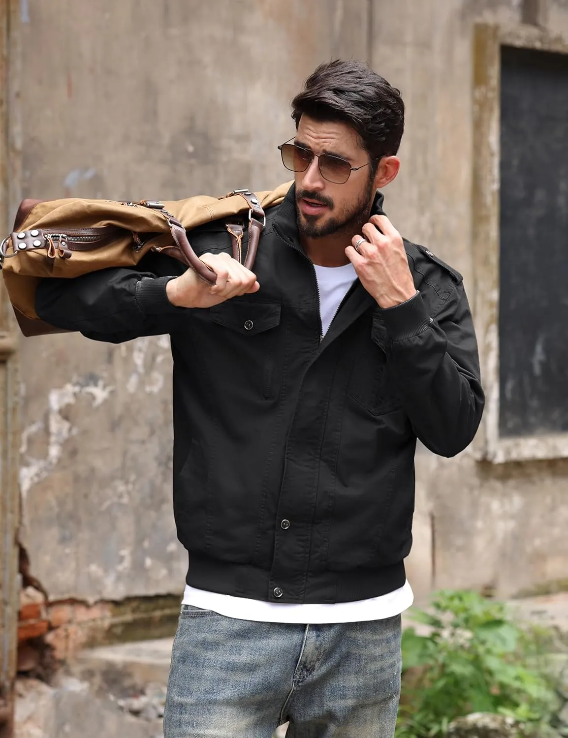 TACVASEN Men's Military Lightweight Jacket Army Cargo Windbreaker Zip Front Stand Collar Cotton Jackets with Multi Pockets
