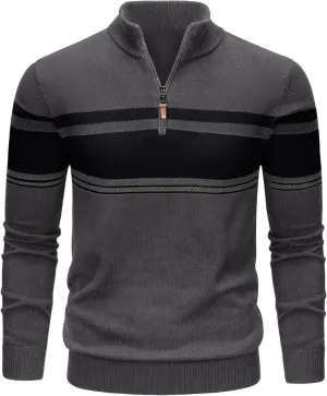 TACVASEN Mens Sweater Quarter Zip Pullover Cotton Long Sleeve Sweaters Striped Causal Pullovers Fall Winter Sweatshirt