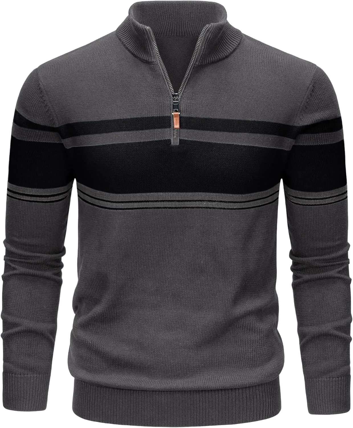 TACVASEN Mens Sweater Quarter Zip Pullover Cotton Long Sleeve Sweaters Striped Causal Pullovers Fall Winter Sweatshirt
