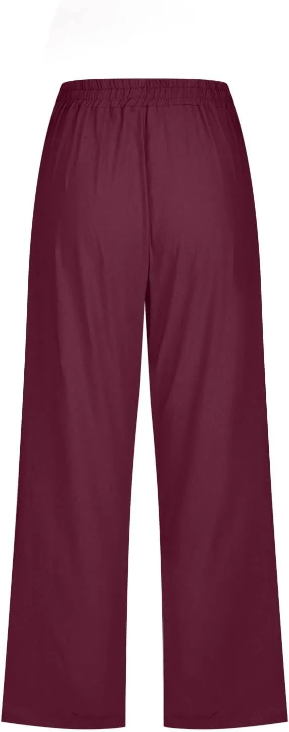 TARIENDY Capris Pants for Women Casual Summer 2025 Straight Wide Leg Elastic Drawstring Pants High Waisted Cropped Trouser
