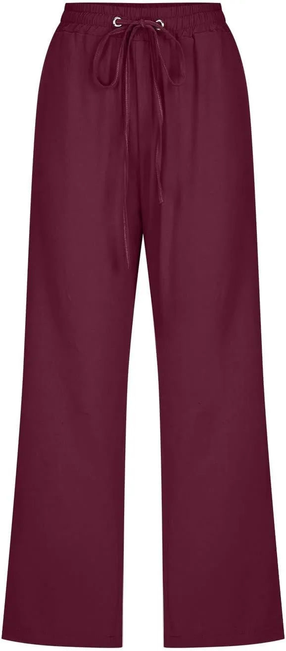 TARIENDY Capris Pants for Women Casual Summer 2025 Straight Wide Leg Elastic Drawstring Pants High Waisted Cropped Trouser
