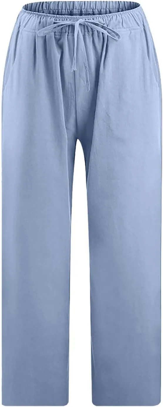 TARIENDY Lounge Pants Women Summer Beach Casual Palazzo Cropped Trousers Loose Comfy Elastic Drawstring Capris with Pockets