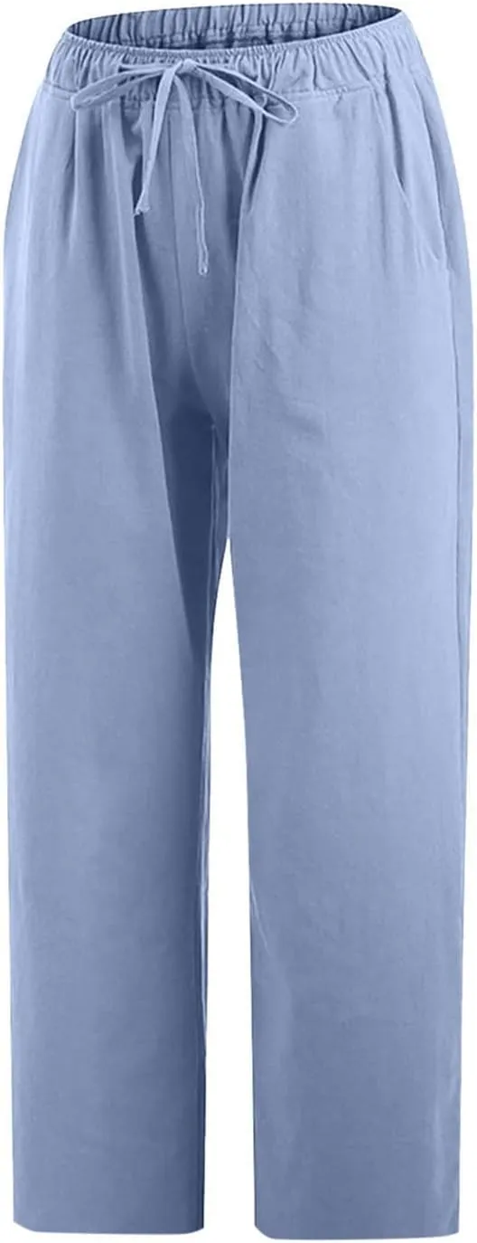 TARIENDY Lounge Pants Women Summer Beach Casual Palazzo Cropped Trousers Loose Comfy Elastic Drawstring Capris with Pockets