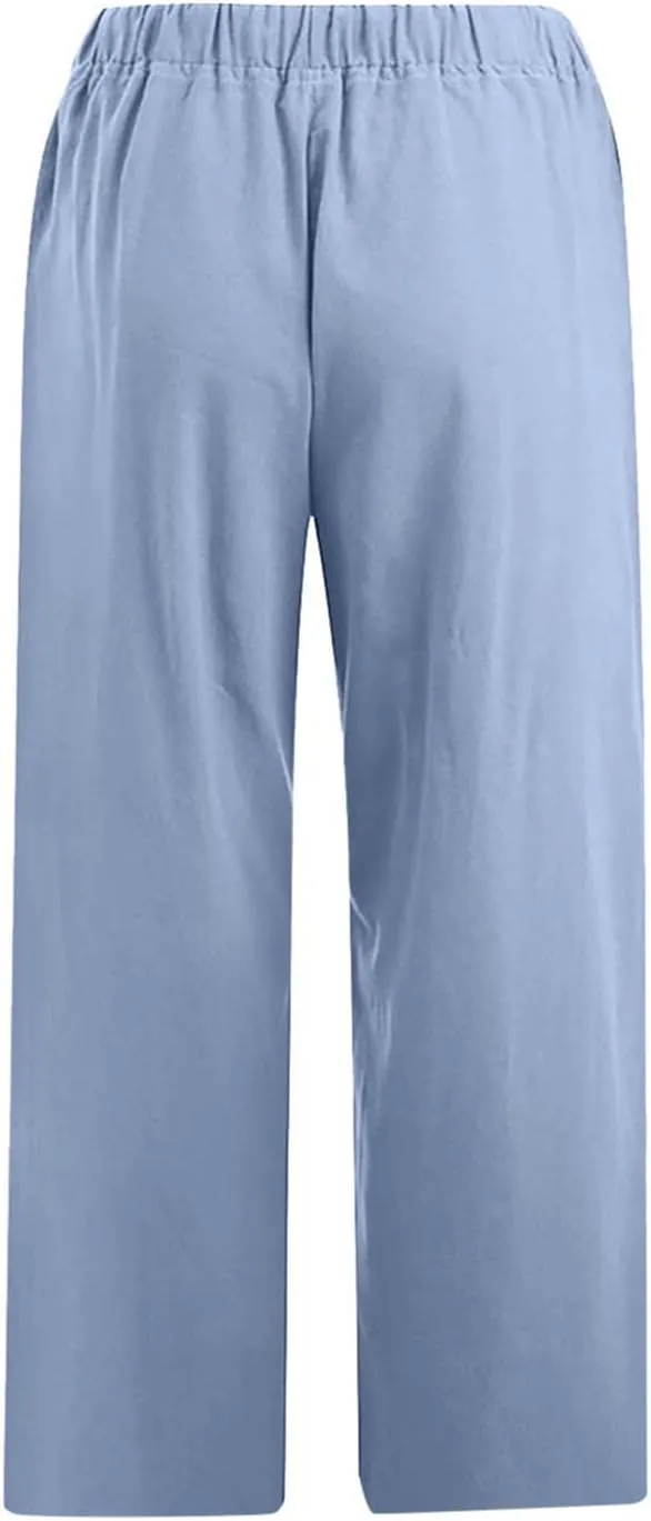 TARIENDY Lounge Pants Women Summer Beach Casual Palazzo Cropped Trousers Loose Comfy Elastic Drawstring Capris with Pockets