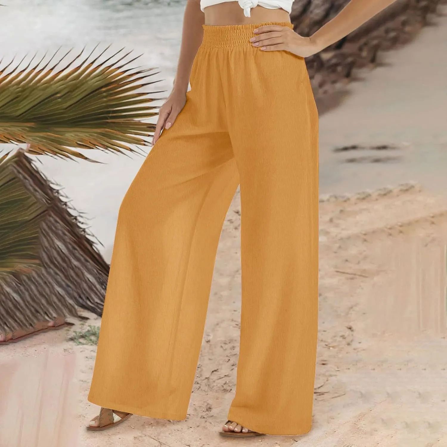 TARIENDY Palazzo Pants for Women Casual Long Pant Loose Comfy Summer High Waisted Wide Leg Beach Trousers with Pockets