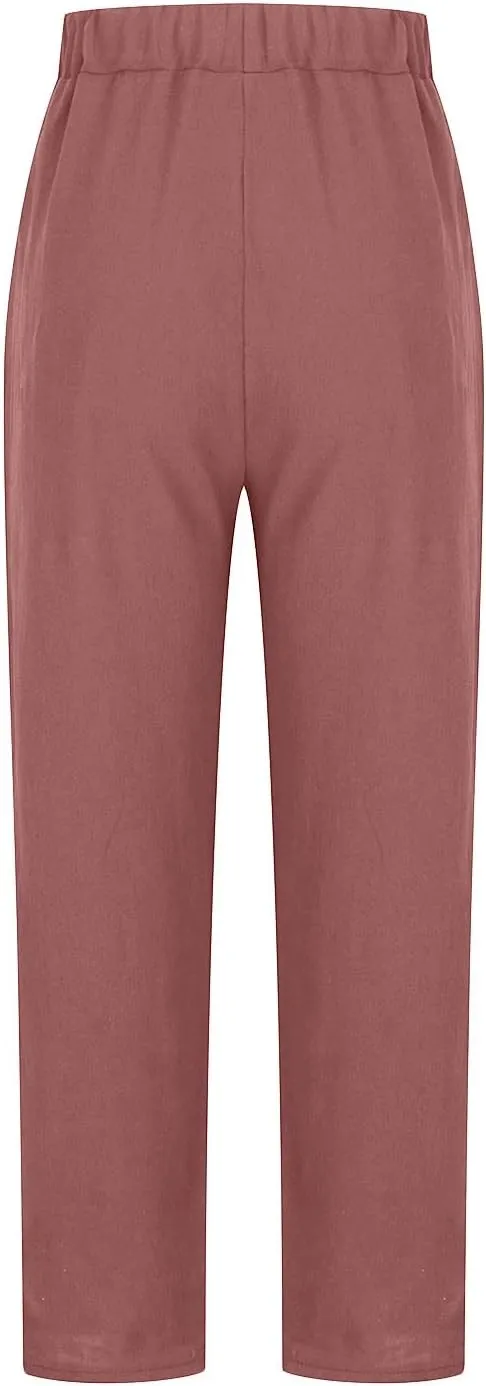 TARIENDY Womens Casual Pants Straight Leg Elastic Waist Summer Pant Plus Size Comfy Trousers Beach Outfits with Pockets