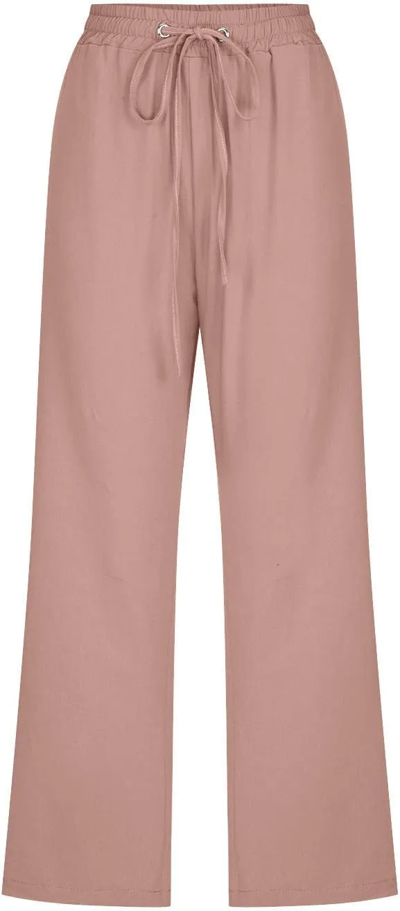 TARIENDY Womens Plus Size Capri Pants Ladies Wide Leg Casual Outfits high Waist Elastic Drawstring Pants Loose Comfy Capris
