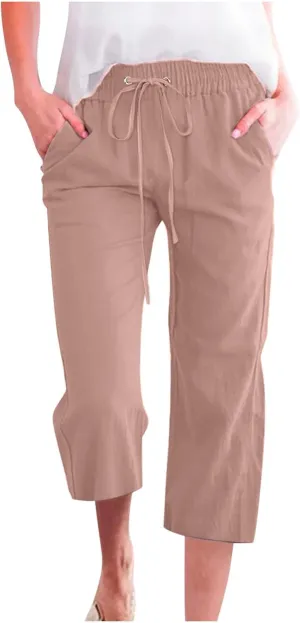TARIENDY Womens Plus Size Capri Pants Ladies Wide Leg Casual Outfits high Waist Elastic Drawstring Pants Loose Comfy Capris