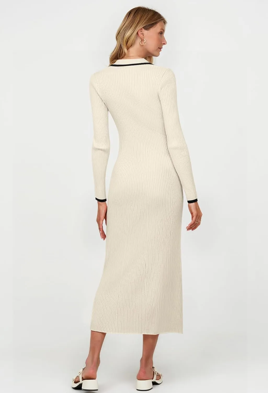 TECREW Women's Long Sleeve V Neck Sweater Maxi Dress Button Bodycon Fitted Fall Ribbed Knit Dresses