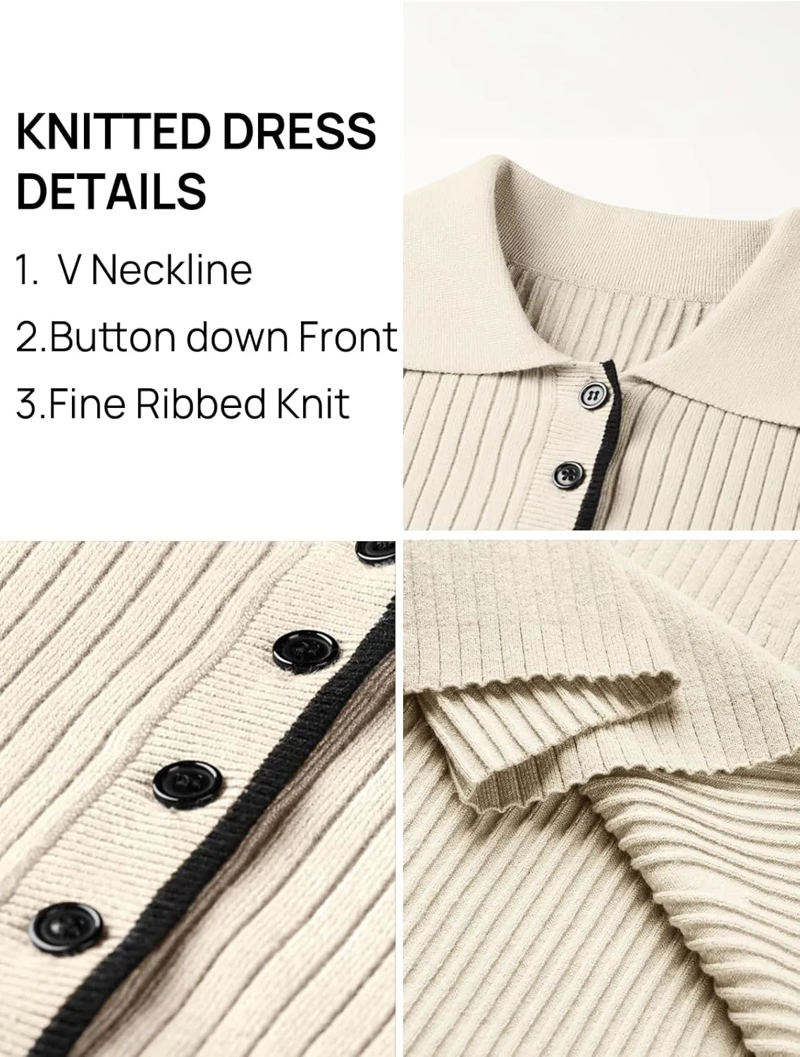 TECREW Women's Long Sleeve V Neck Sweater Maxi Dress Button Bodycon Fitted Fall Ribbed Knit Dresses