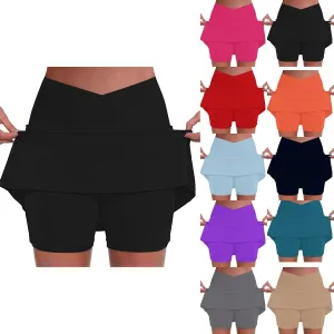 Tennis Skirt for Women Crossover High Waisted Pleated Golf Skorts Athletic Workout Skirts Knee Length Skorts Skirts
