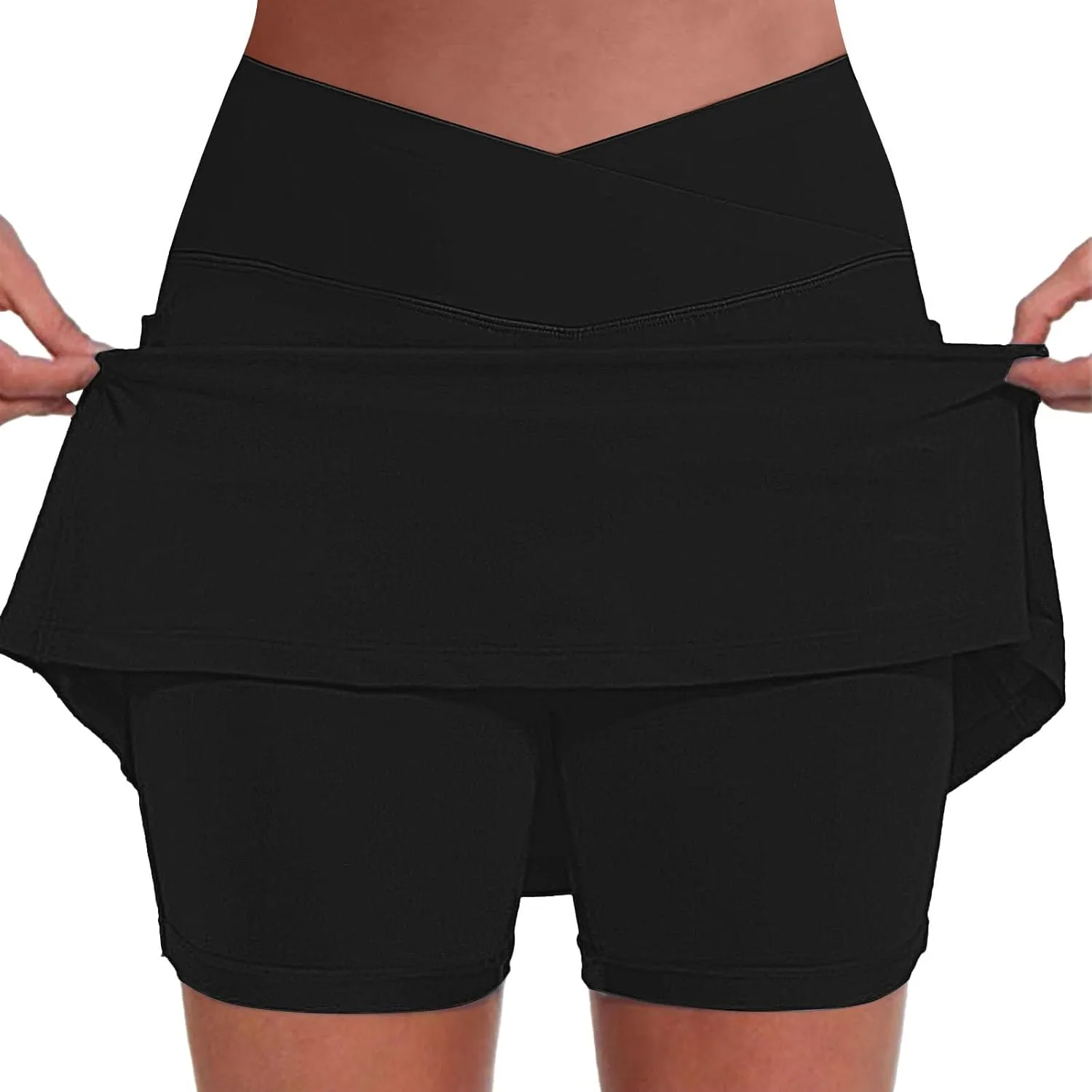 Tennis Skirt for Women Crossover High Waisted Pleated Golf Skorts Athletic Workout Skirts Knee Length Skorts Skirts