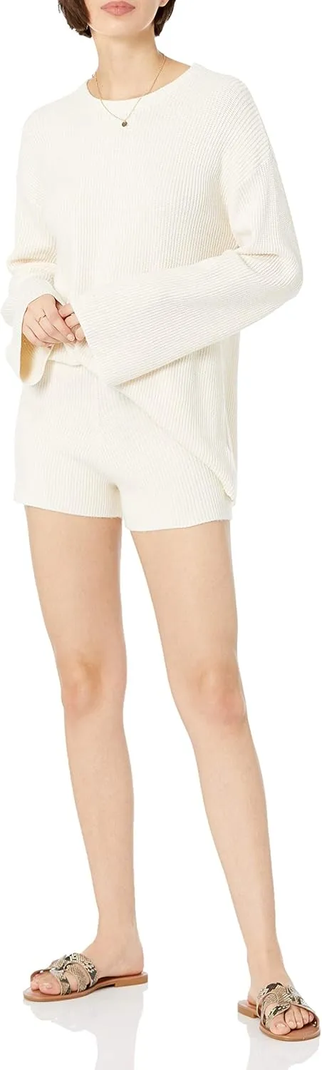 The Drop Women's Alice Crew-Neck Back-Slit Ribbed Pullover Sweater