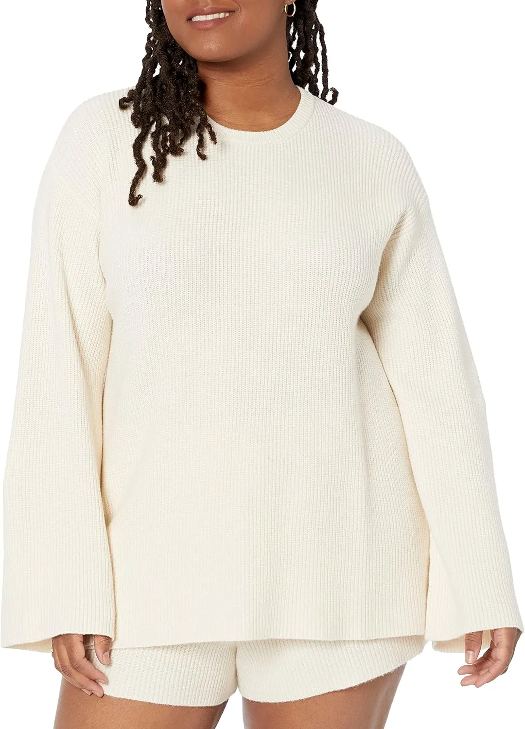 The Drop Women's Alice Crew-Neck Back-Slit Ribbed Pullover Sweater
