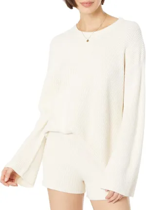 The Drop Women's Alice Crew-Neck Back-Slit Ribbed Pullover Sweater