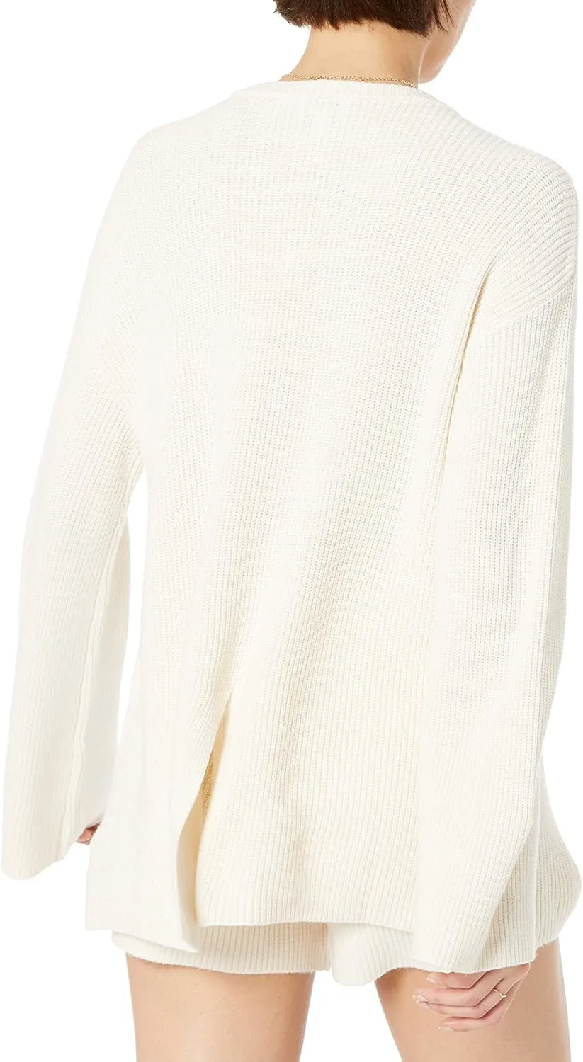 The Drop Women's Alice Crew-Neck Back-Slit Ribbed Pullover Sweater
