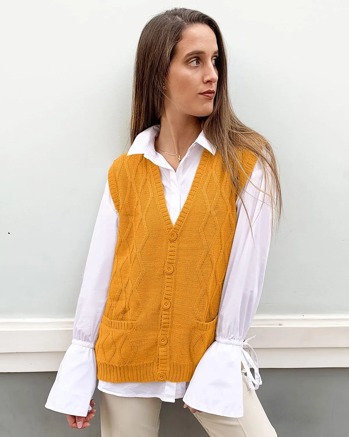 TINKUY Peru Womens Alpaca Wool V Neck Argyle Cardigan Vest S-4XL