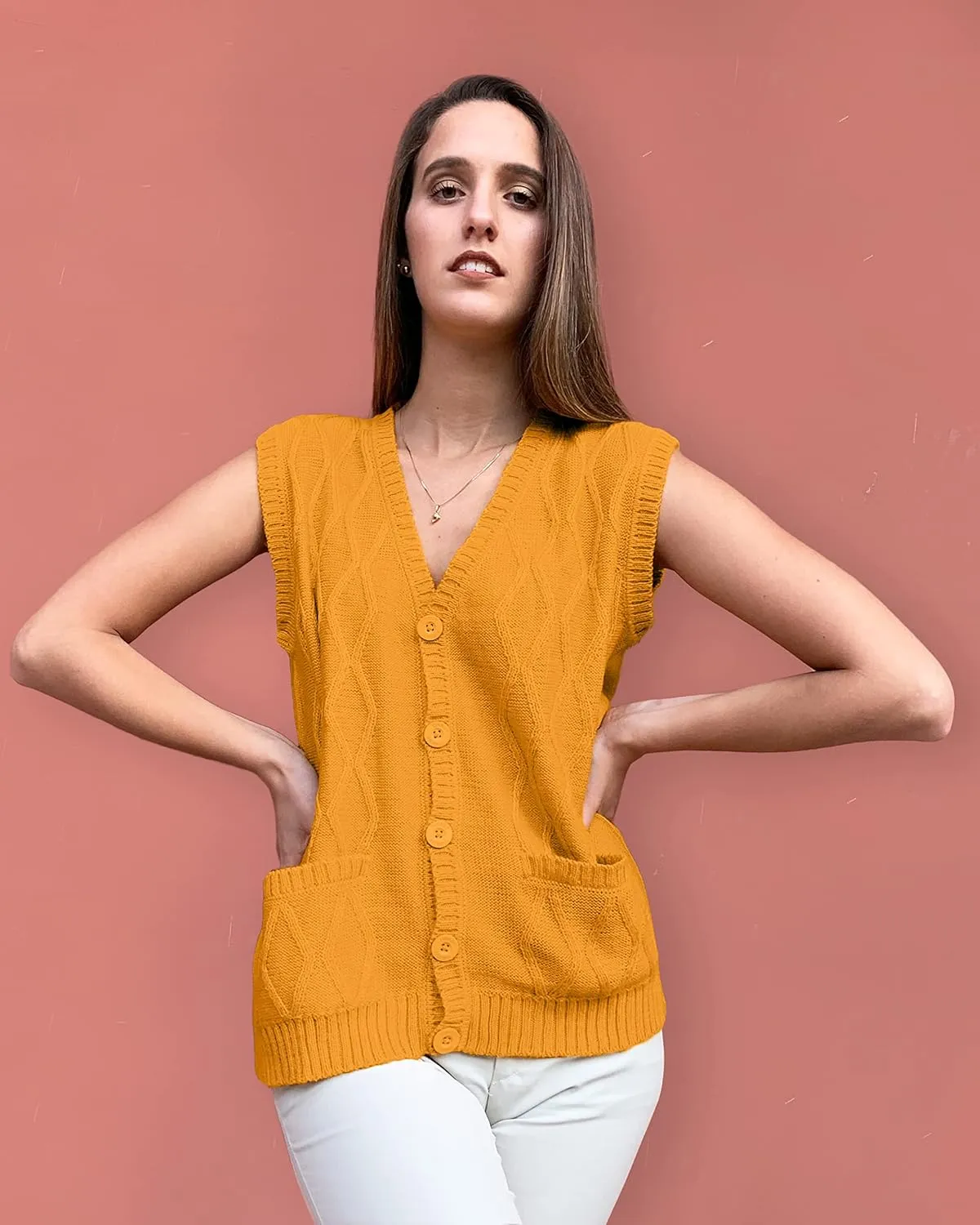 TINKUY Peru Womens Alpaca Wool V Neck Argyle Cardigan Vest S-4XL