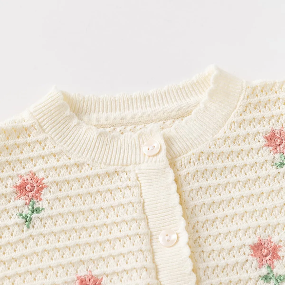 Toddler Butterfly Decor Thin Knitted Cardigan Sweater, Baby Girl's Cotton Button Front Top Clothes Sweater Mesh Coat