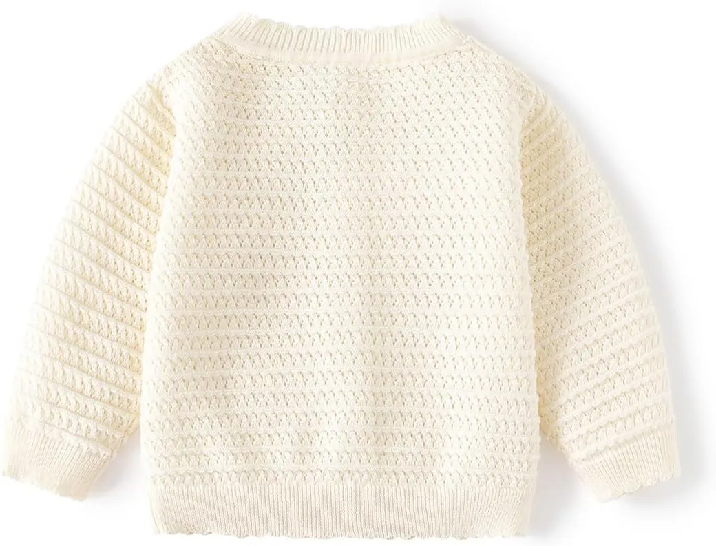 Toddler Butterfly Decor Thin Knitted Cardigan Sweater, Baby Girl's Cotton Button Front Top Clothes Sweater Mesh Coat