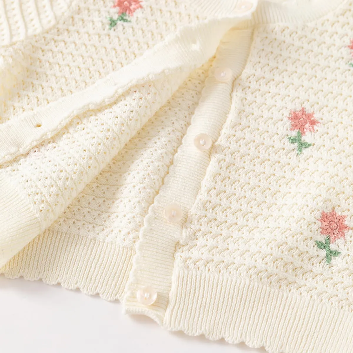 Toddler Butterfly Decor Thin Knitted Cardigan Sweater, Baby Girl's Cotton Button Front Top Clothes Sweater Mesh Coat