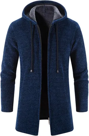 Trench Coat for Men Wool Blend Full Zip Hooded Long Cardiagn Jacket Knitted Cardigan Sweaters Jacket Warm Hoodie Coat
