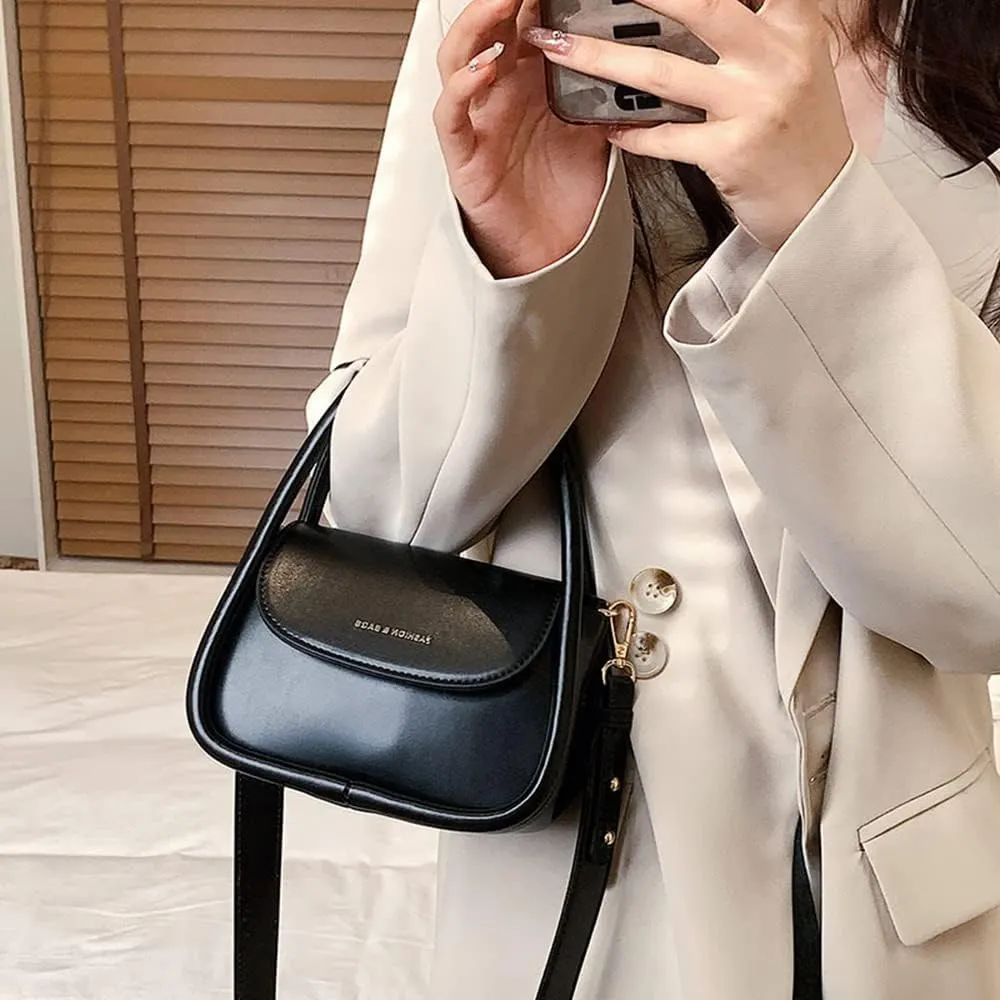 Trendy Women's Small Leather Handbag - Cute Top Handle Crossbody Satchel Bag (White)