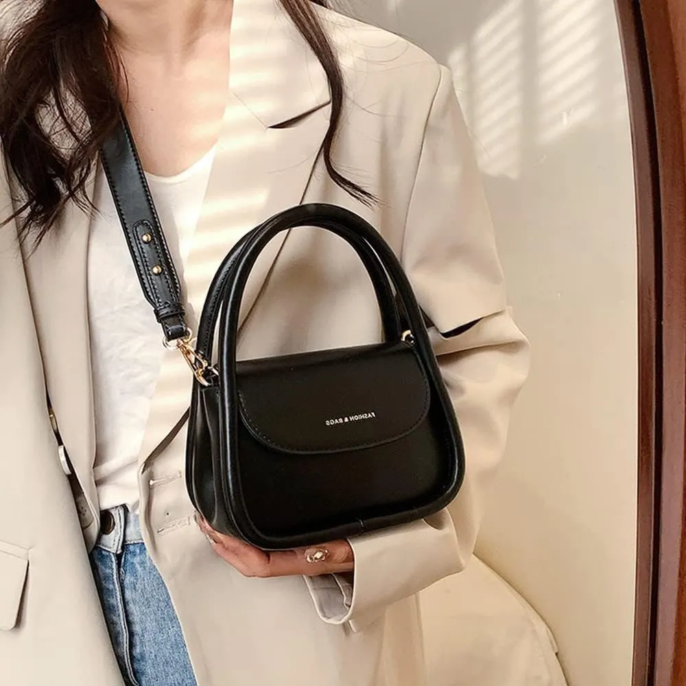 Trendy Women's Small Leather Handbag - Cute Top Handle Crossbody Satchel Bag (White)
