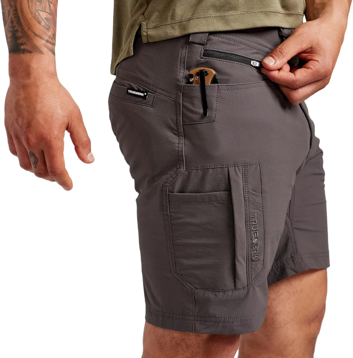 TRUEWERK Mens Work Shorts - T1 Werkshorts, Moisture Wicking, Multi-Pocket, Tactical Cargo Shorts with 4-Way Stretch