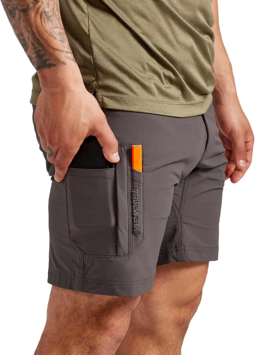 TRUEWERK Mens Work Shorts - T1 Werkshorts, Moisture Wicking, Multi-Pocket, Tactical Cargo Shorts with 4-Way Stretch