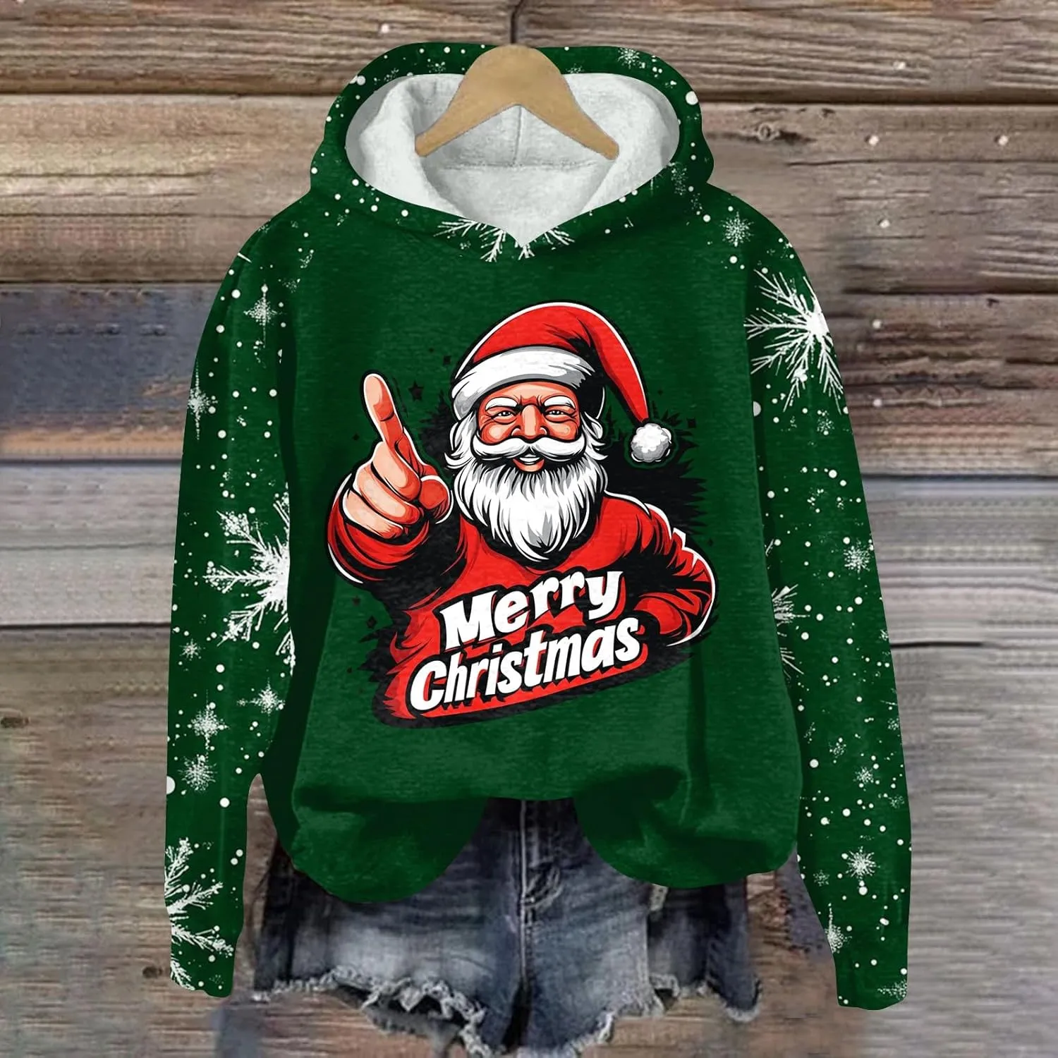 Ugly Christmas Hoodie, Womens Long Sleeve 2024 Sweatshirts Loose O Neck Shirt Snowflake Print Pullover Tshirt Daily Tops