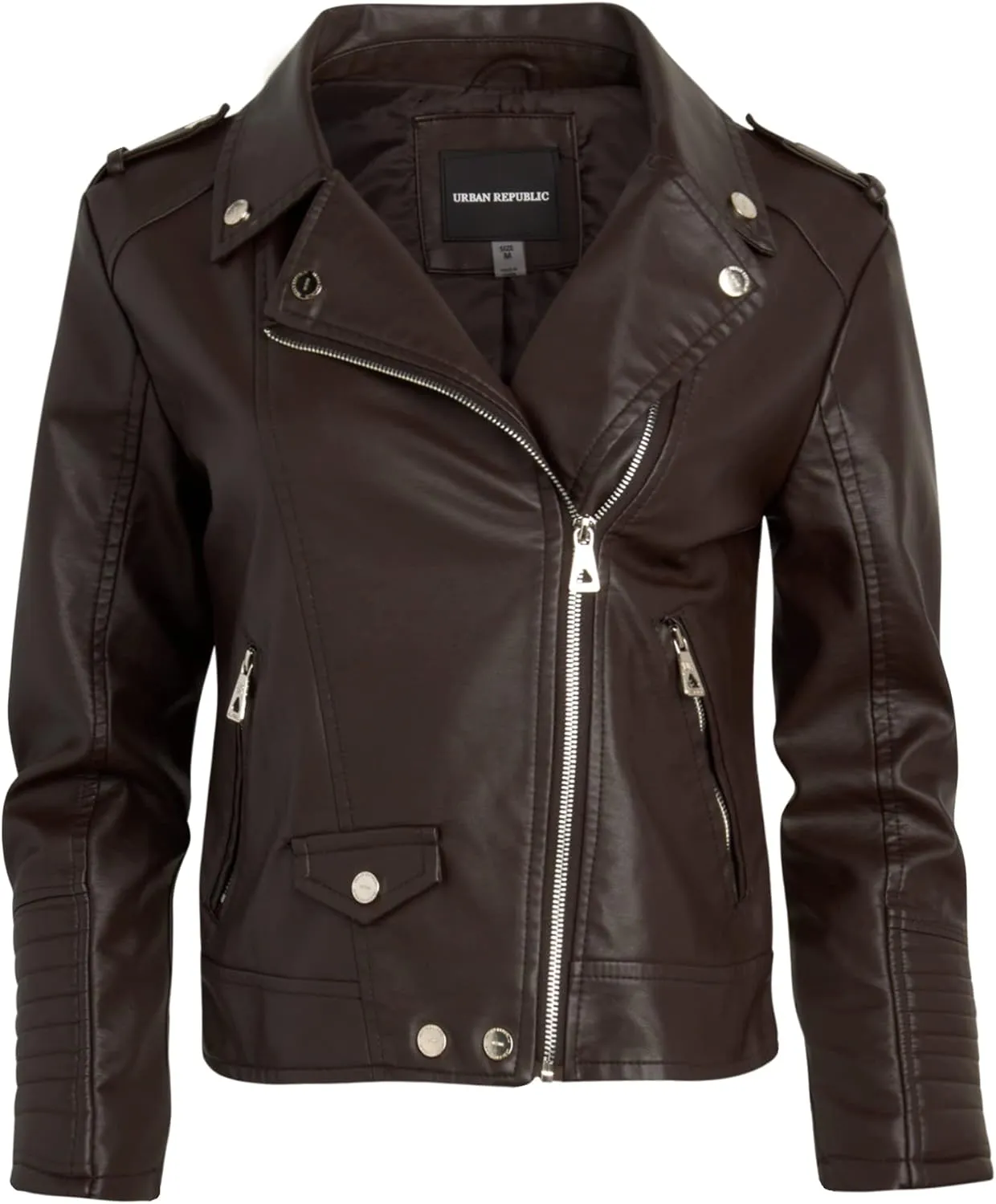 URBAN REPUBLIC Women's Leather Jackets, Faux Motorcycle Moto Biker Coat Short Lightweight Vegan Pleather Fashion