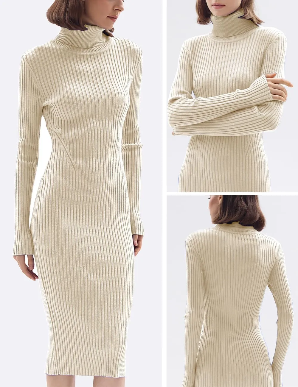 v28 Women Stretchable Knitted Long Sleeve Slim Fitted Ribbed Soft Sweater Dress