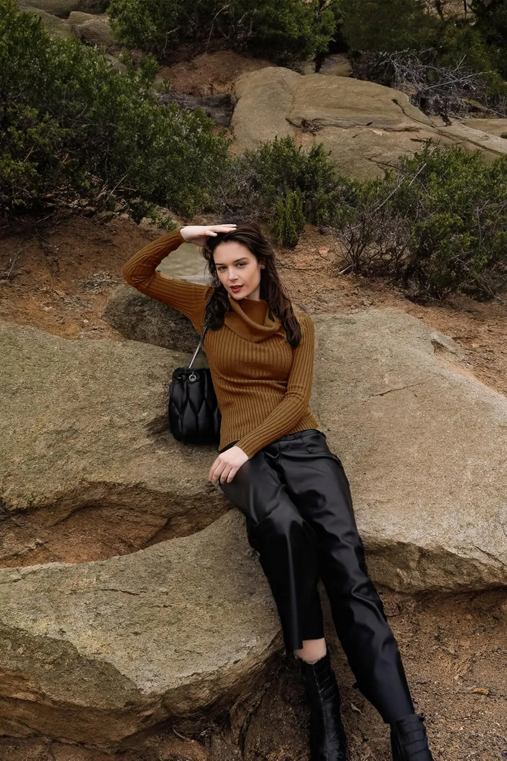 v28 Womens Stretchable Cowl Neck Knit Long Sleeve Slim Fit Bodycon Sexy Sweater
