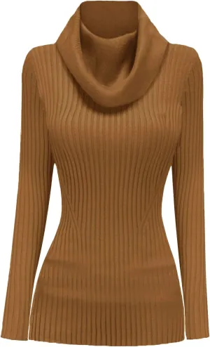 v28 Womens Stretchable Cowl Neck Knit Long Sleeve Slim Fit Bodycon Sexy Sweater