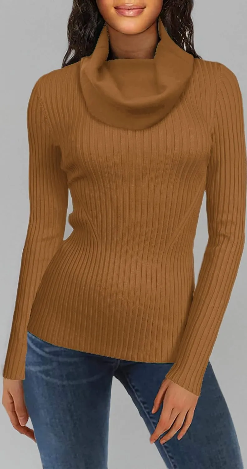 v28 Womens Stretchable Cowl Neck Knit Long Sleeve Slim Fit Bodycon Sexy Sweater