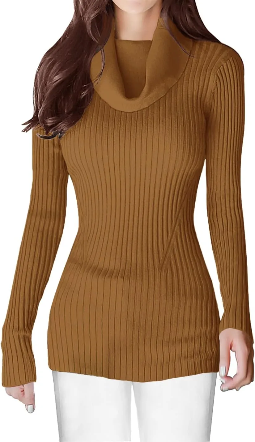 v28 Womens Stretchable Cowl Neck Knit Long Sleeve Slim Fit Bodycon Sexy Sweater