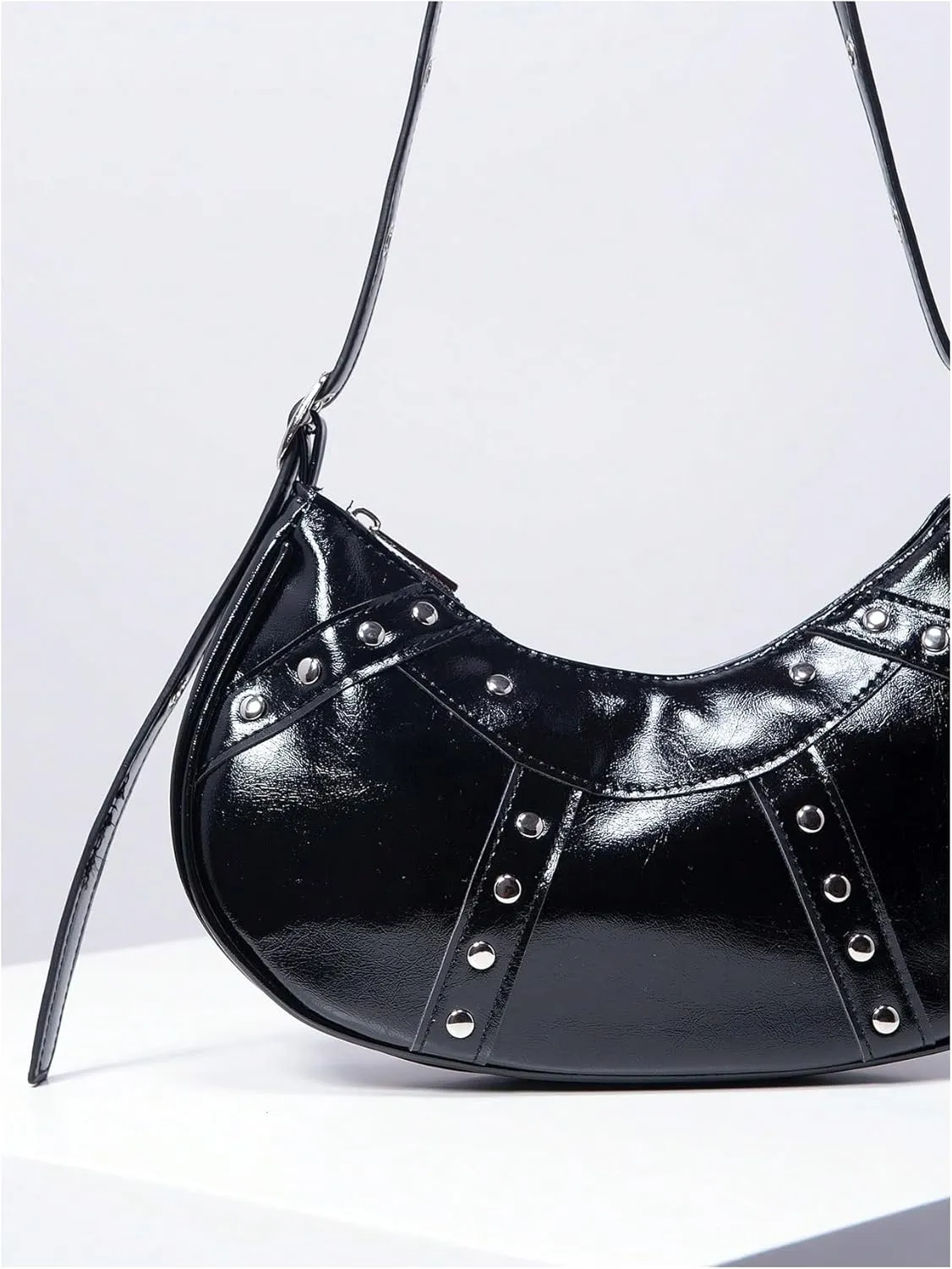 Verdusa Women's Punk Studded PU Leather Shoulder Handbags Top Handle Underarm Bag