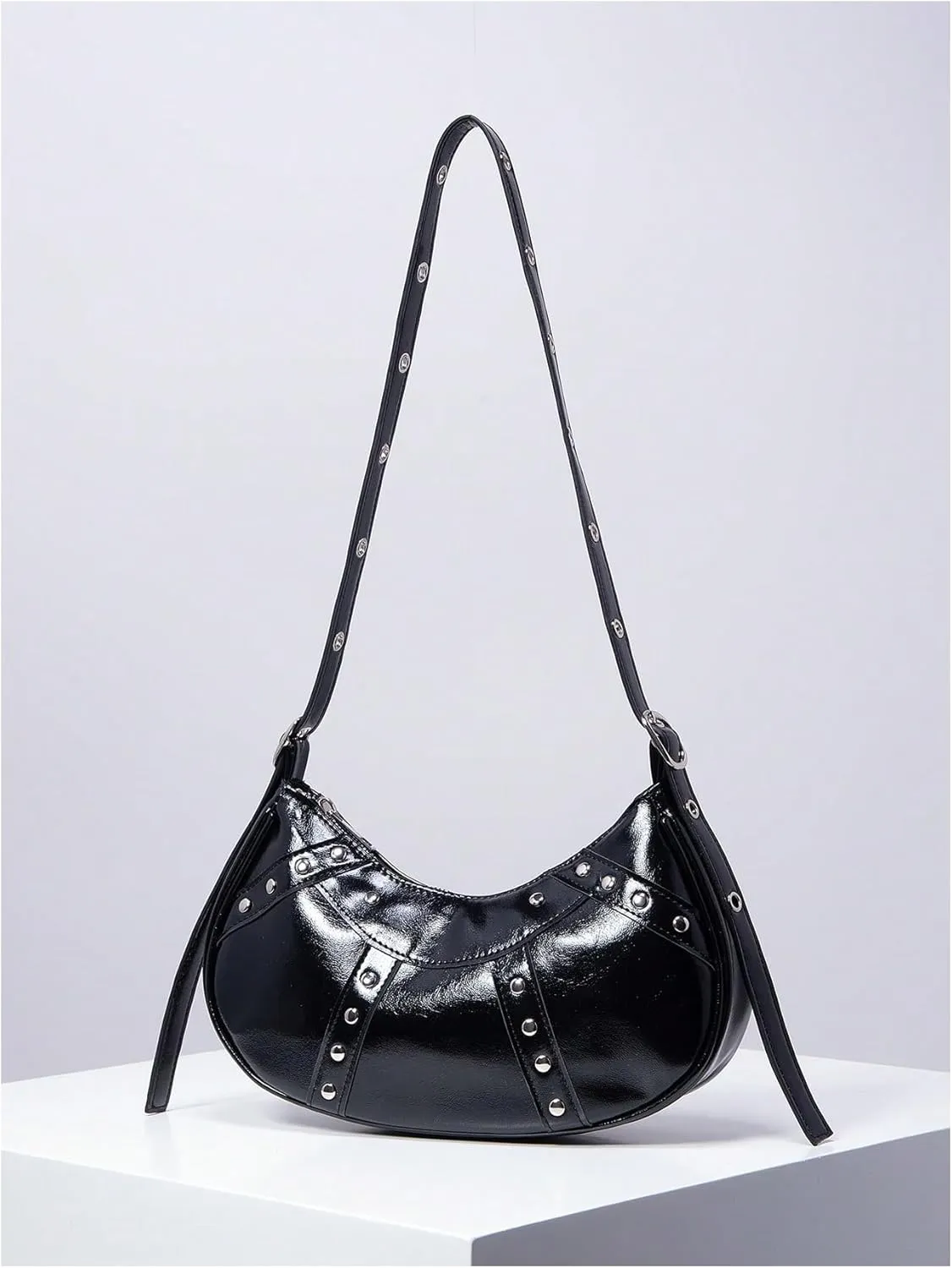 Verdusa Women's Punk Studded PU Leather Shoulder Handbags Top Handle Underarm Bag
