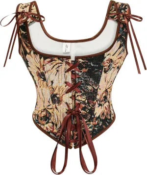 Vintage Floral Embroidered Camisole, Corset Vest Top for Women Bustier Shapewear