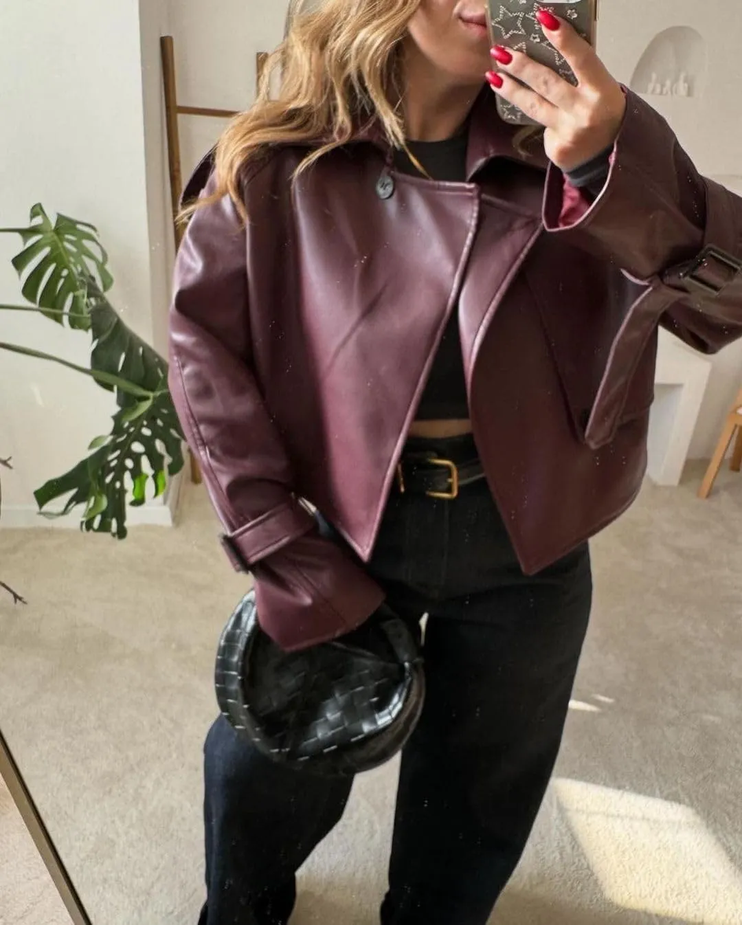 VOIKERDR Faux Leather Jacket Women Trendy Leather Bomber Jacket Open Front Motorcycle Outwear Casual Coat