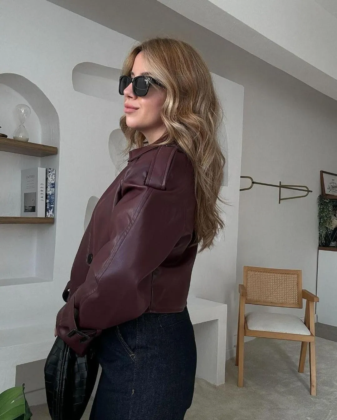 VOIKERDR Faux Leather Jacket Women Trendy Leather Bomber Jacket Open Front Motorcycle Outwear Casual Coat