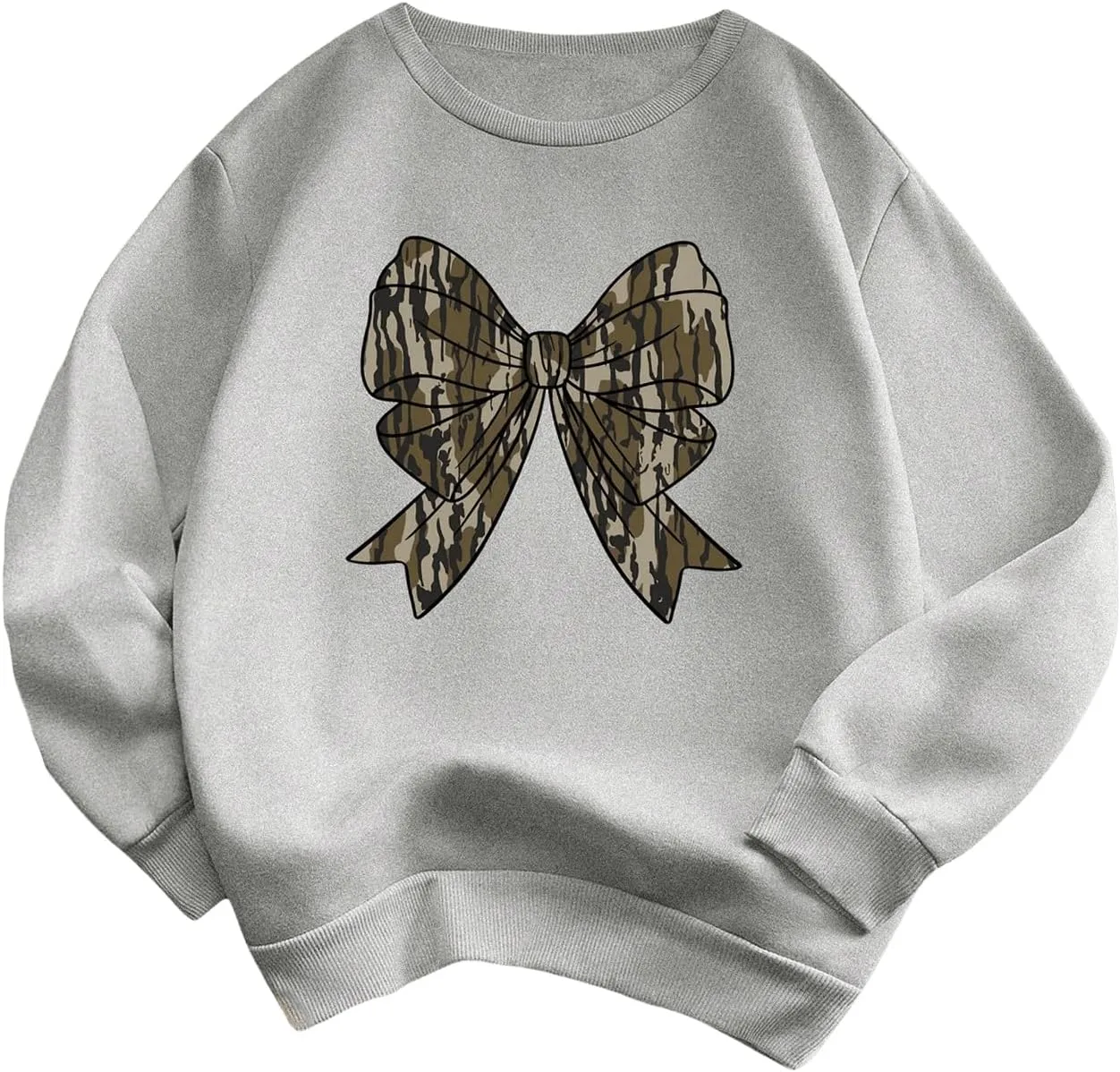 WDIRARA Women's Camo Bow Sweatshirt Crewneck Long Sleeve Graphic Pullovers Oversized Top