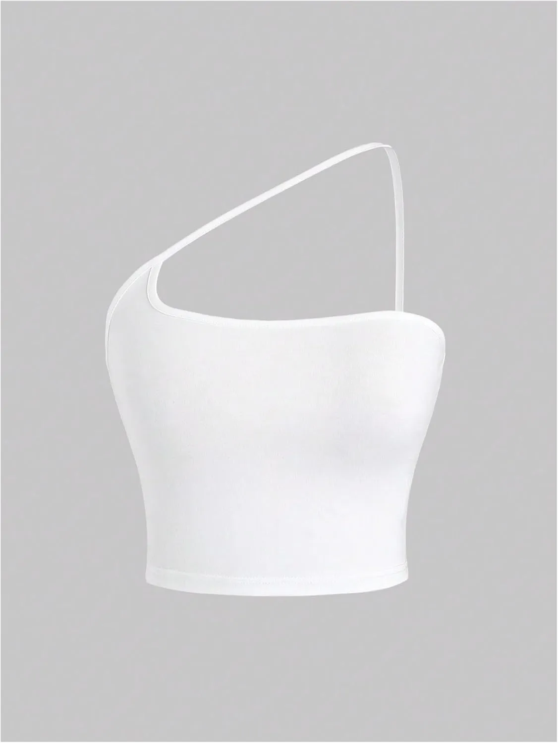 WDIRARA Women's Sexy One Shoulder Camisole Tops Asymmetrical Sleeveless Crop Top