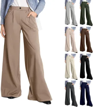Wide Leg Dress Pants Women Dressy Elastic High Waist Lounge Pant Baggy Y2k Trendy Flared Yoga Pants with Pockets