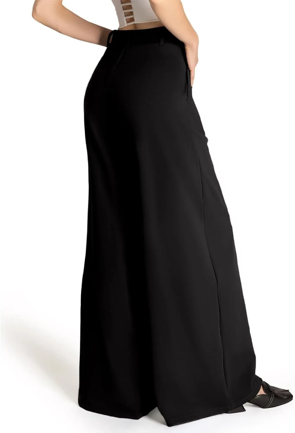 Wide Leg Dress Pants Women Dressy Elastic High Waist Lounge Pant Baggy Y2k Trendy Flared Yoga Pants with Pockets