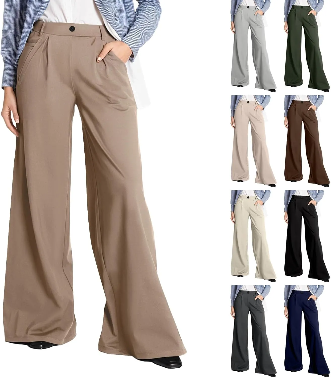 Wide Leg Dress Pants Women Dressy Elastic High Waist Lounge Pant Baggy Y2k Trendy Flared Yoga Pants with Pockets